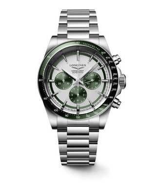 Longines - L3.835.4.02.6  Conquest Chronograph 42 Stainless Steel / Silver - Green / Bracelet