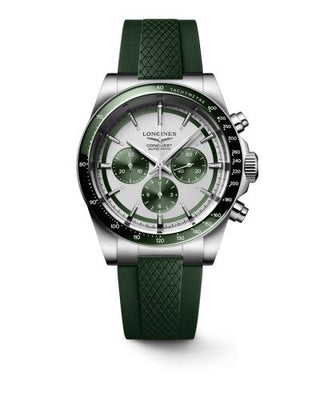 Longines - L3.835.4.02.9  Conquest Chronograph 42 Stainless Steel / Silver - Green / Rubber