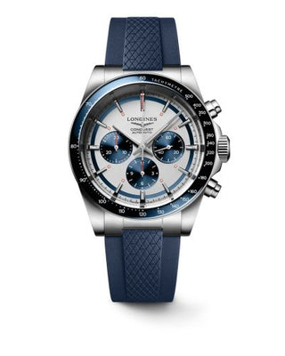 Longines - L3.835.4.98.9  Conquest Chronograph 42 Stainless Steel / Silver - Blue / Rubber