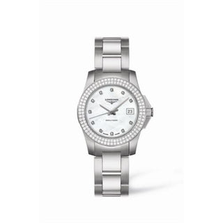 Longines - L3.258.0.87.6  Conquest 29.5 Quartz Stainless Steel Double Row Diamond Bezel