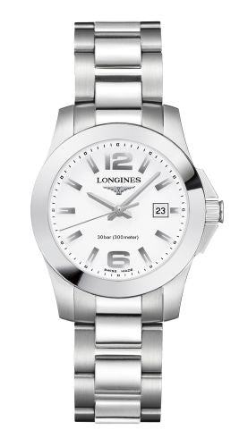 Longines - L3.376.4.16.6  Conquest Quartz 29.5 Stainless Steel / White