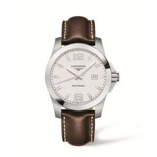 Longines - L3.659.4.76.5  Conquest Quartz 41mm Silver Leather