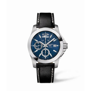 Longines - L3.662.4.96.0  Conquest Chronograph Blue Leather