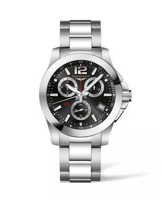 Longines - L3.700.4.56.6  Conqyuest Chronograph Quartz 41 Stainless Steel / Black / Bracelet