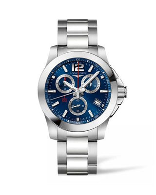 Longines - L3.700.4.96.6  Conquest 41 Chronograph Quartz Stainless Steel / Blue / Bracelet