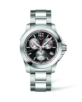 Longines - L3.701.4.56.6  Conquest Chronograph Quartz Jumping 41 Stainless Steel / Black / Bracelet