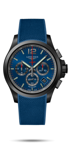 Longines - L3.717.2.96.9  Conquest V.H.P. Chronograph 42 PVD / Blue / Rubber