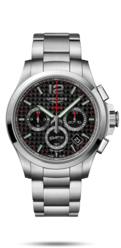 Longines - L3.717.4.66.6  Conquest V.H.P. Chronograph 42 Stainless Steel / Carbon / Bracelet