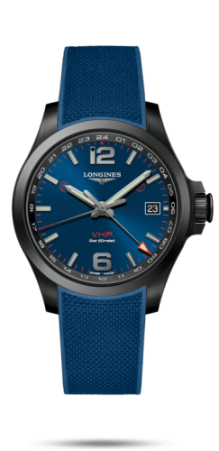 Longines - L3.718.2.96.9  Conquest V.H.P. GMT 41 PVD / Blue / Rubber