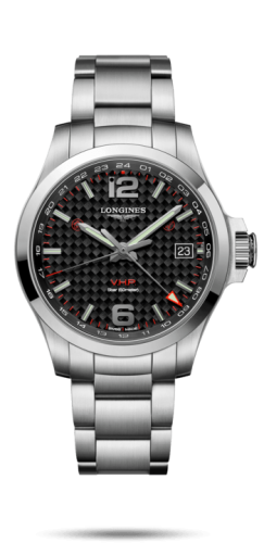 Longines - L3.718.4.66.6  Conquest V.H.P. GMT 41 Stainless Steel / Carbon / Bracelet