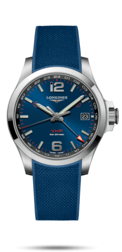 Longines - L3.718.4.96.9  Conquest V.H.P. GMT 41 Stainless Steel / Blue / Rubber