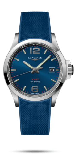 Longines - L3.726.4.96.9  Conquest V.H.P. 43 Stainless Steel / Blue / Rubber