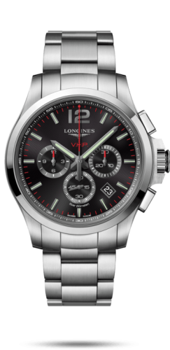 Longines - L3.727.4.56.6  Conquest V.H.P. Chronograph 44 Stainless Steel / Black / Bracelet