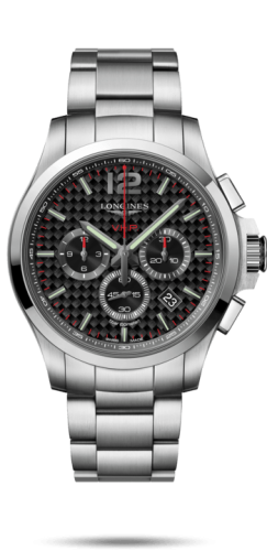 Longines - L3.727.4.66.6  Conquest V.H.P. Chronograph 44 Stainless Steel / Carbon / Bracelet