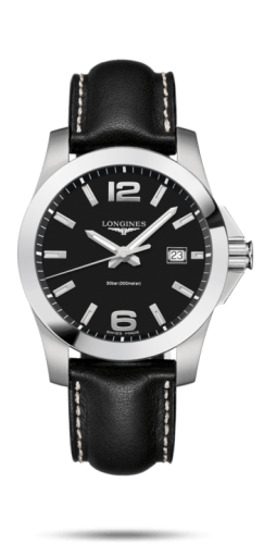 Longines - L3.759.4.58.3  Conquest Quartz 41 Stainless Steel / Black / Strap