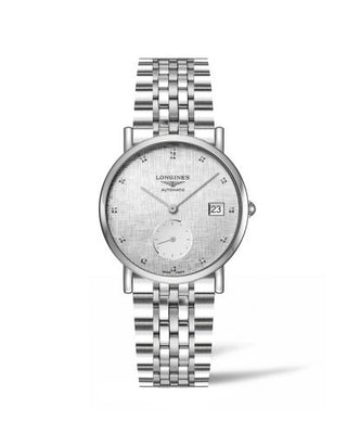 Longines - L4.312.4.77.6  Elegant Collection Small Second 34.5 Stainless Steel / Silver - Linen / Bracelet