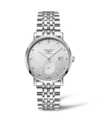 Longines - L4.812.4.77.6  Elegant Collection Small Second 39 Stainless Steel / Silver - Linen / Bracelet