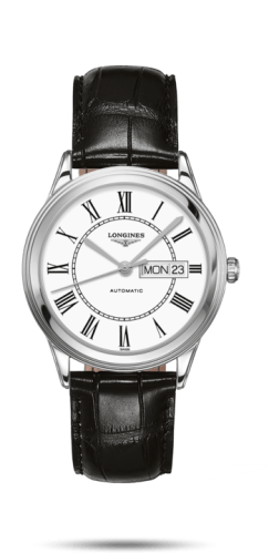 Longines - L4.899.4.21.2  Flagship 38.5 Day Date Stainless Steel / White Roman / Strap