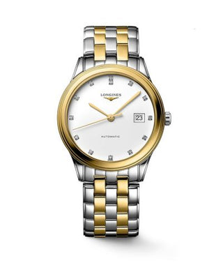 Longines - L4.974.3.27.7  Flagship 38.5 Automatic Stainless Steel - Yellow Gold / White - Diamond / Bracelet