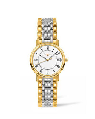 Longines - L4.320.2.11.7  Presence Quartz 30mm PVD Gold / White - Roman / Bracelet