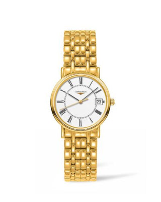 Longines - L4.320.2.11.8  Presence Quartz 30mm PVD Gold / White - Roman / Bracelet