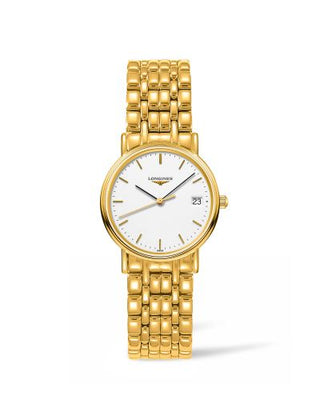 Longines - L4.320.2.12.8  Presence Quartz 30mm PVD Gold / White / Bracelet