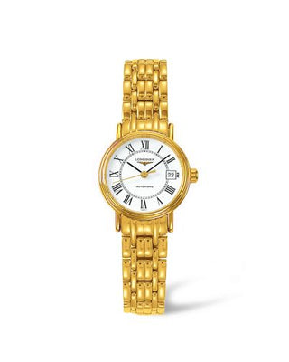 Longines - L4.321.2.11.8  Presence 25.5 Automatic PVD Gold / White / Roman / Bracelet