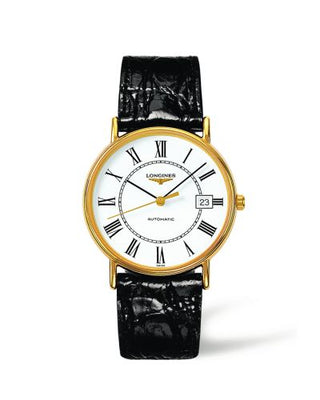 Longines - L4.921.2.11.2  Presence 38.5 Automatic PVD Gold / White - Roman / Strap