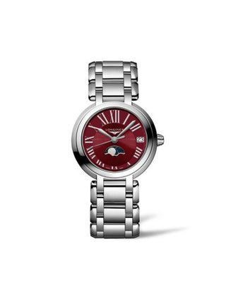 Longines - L8.115.4.92.6  PrimaLuna 30.5 Quartz Moonphase Stainless Steel / Red - Roman / Bracelet