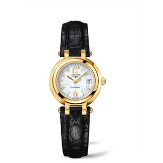 Longines - L8.111.6.83.2  PrimaLuna Automatic 26.5 Yellow Gold Leather Funky MOP