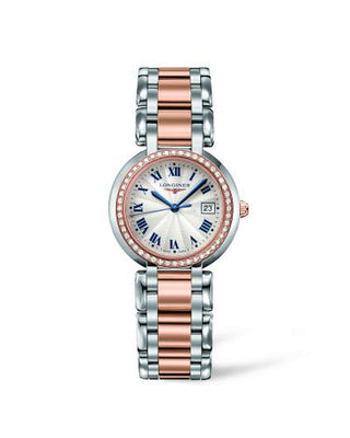 Longines - L8.112.5.79.6  PrimaLuna Quartz 30 Stainless Steel / Pink Gold / Diamond / Silver - Roman / Bracelet