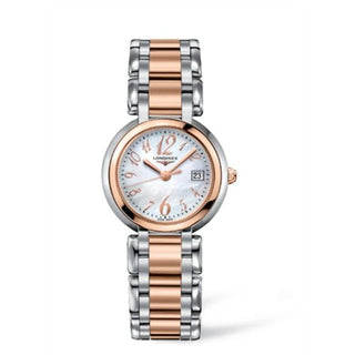 Longines - L8.112.5.83.6  PrimaLuna Quartz 30 Stainless Steel / Pink Gold / MOP - Arabic / Bracelet