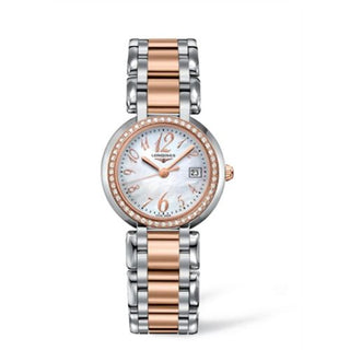 Longines - L8.112.5.88.6  PrimaLuna Quartz 30 Stainless Steel / Pink Gold / Diamond / MOP - Arabic / Bracelet