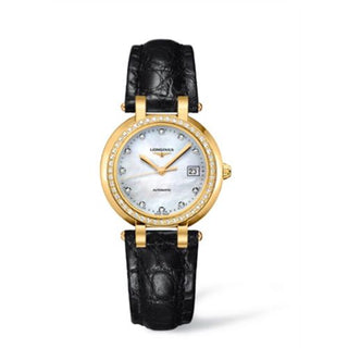 Longines - L8.113.7.87.2  PrimaLuna Automatic 30 Yellow Gold Diamond Leather MOP