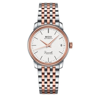 Mido - M027.207.22.010.00  Baroncelli Heritage Lady Stainless Steel - Rose Gold / White / Bracelet