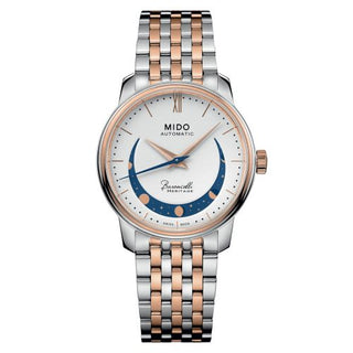 Mido - M027.207.22.010.01  Baroncelli Heritage Smiling Moon 33 Stainless Steel - Rose Gold / White