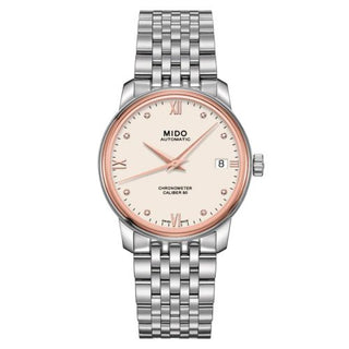 Mido - M027.208.41.266.00ivory  Baroncelli Chronometer Lady Stainless Steel / Rose Gold / Ivory / Bracelet