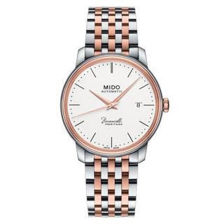 Mido - M027.407.22.010.00  Baroncelli Heritage Stainless Steel - Rose Gold / White