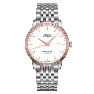 Mido - M027.408.41.011.00  Baroncelli Chronometer Stainless Steel / Rose Gold / White / Bracelet