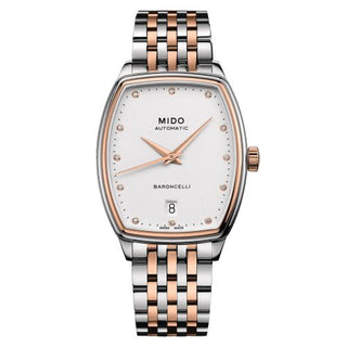 Mido - M041.307.22.016.00  Baroncelli Tonneau Lady Stainless Steel - Rose Gold / White - Diamond / Bracelet