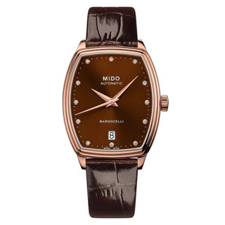 Mido - M041.307.36.296.00  Baroncelli Tonneau Lady Rose Gold / Brown - Diamond