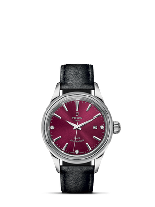 Tudor - 12100-0016  Style 28 Stainless Steel / Burgundy-Diamond / Strap