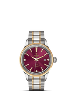 Tudor Style 28 Stainless Steel / Yellow Gold / Burgundy-Diamond / Strap (12103-0015)