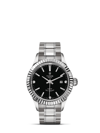 Tudor - 12110-0009  Style 28 Stainless Steel / Fluted / Black-Diamond / Bracelet