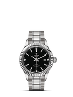 Tudor Style 28 Stainless Steel / Fluted / Black-Diamond / Strap (12110-0009)