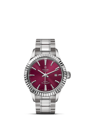 Tudor - 12110-0015  Style 28 Stainless Steel / Fluted / Burgundy / Bracelet