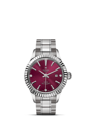 Tudor - 12110-0019  Style 28 Stainless Steel / Fluted / Burgundy-Diamond / Bracelet