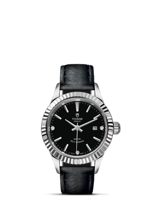 Tudor - 12110-0025  Style 28 Stainless Steel / Fluted / Black-Diamond / Strap