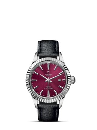 Tudor - 12110-0028  Style 28 Stainless Steel / Fluted / Burgundy / Strap