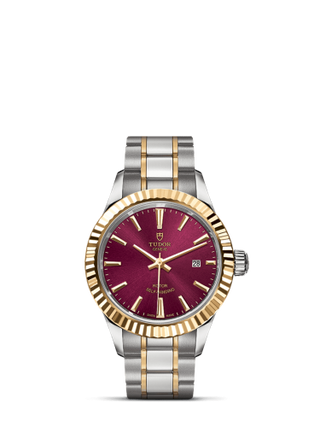 Tudor - 12113-0013  Style 28 Stainless Steel / Yellow Gold / Fluted / Burgundy / Bracelet